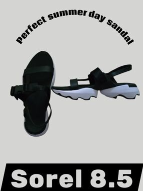 Sorel Black Strappy Sport Sandals with White Sole Women's Size 8.5 8-1/2